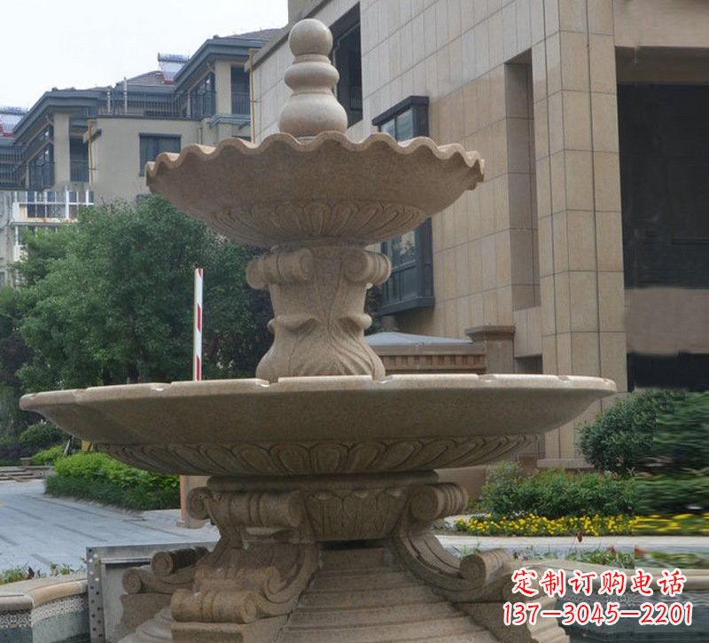 济南简约双层大理石喷泉雕塑