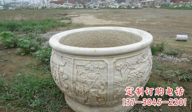 济南大理石鸳鸯花盆雕塑