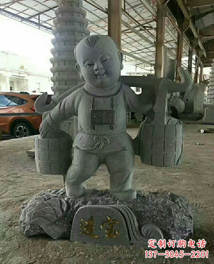 济南装点童年的大理石招财进宝儿童雕塑