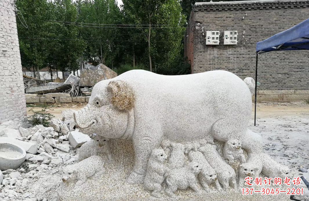 济南大理石招财小母猪雕塑公园动物雕塑