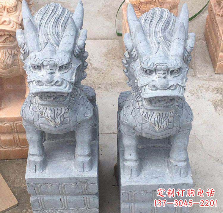 济南雄伟壮观的白色大理石麒麟坐式门口雕塑