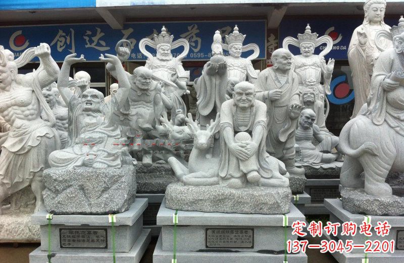 济南大理石坐式罗汉禅修雕塑