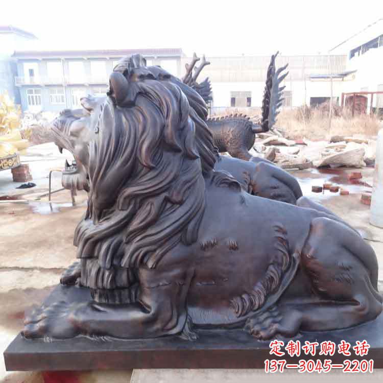 济南大型纯铜港币狮子动物雕塑