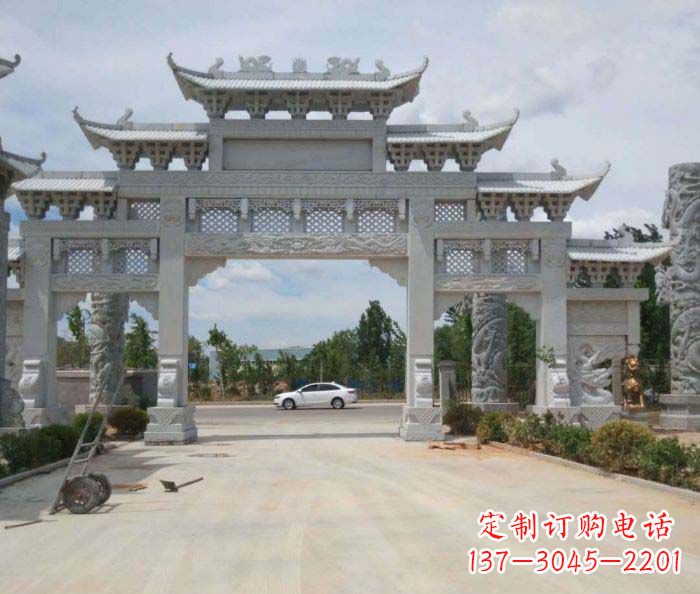 济南精美大型村口牌坊石雕
