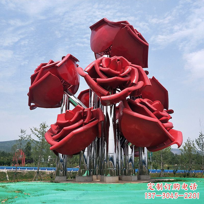 济南精美不锈钢玫瑰花景观雕塑