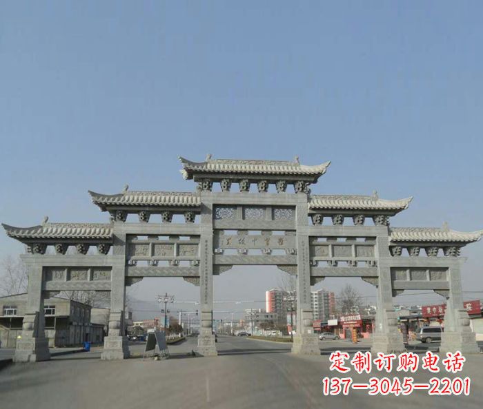 济南大型五门石雕牌坊 (2)