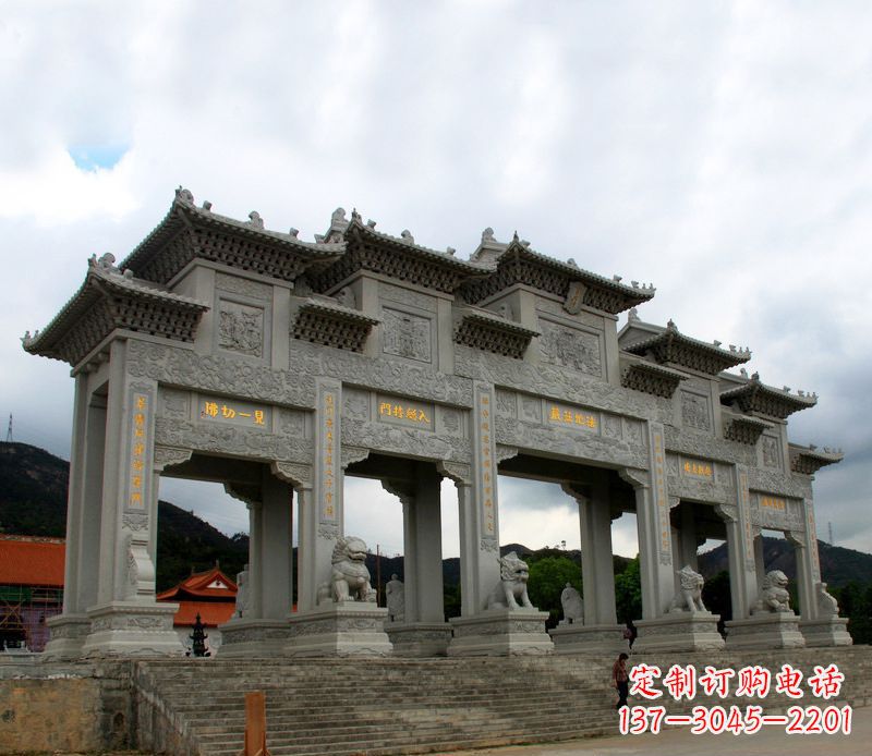 济南大型五门石雕牌楼雕塑