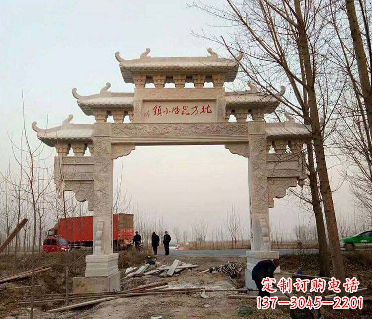 济南单门大理石牌坊石雕_2