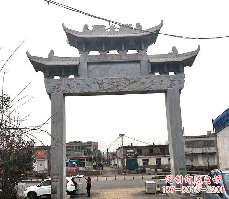 济南单门大理石牌坊石雕_1