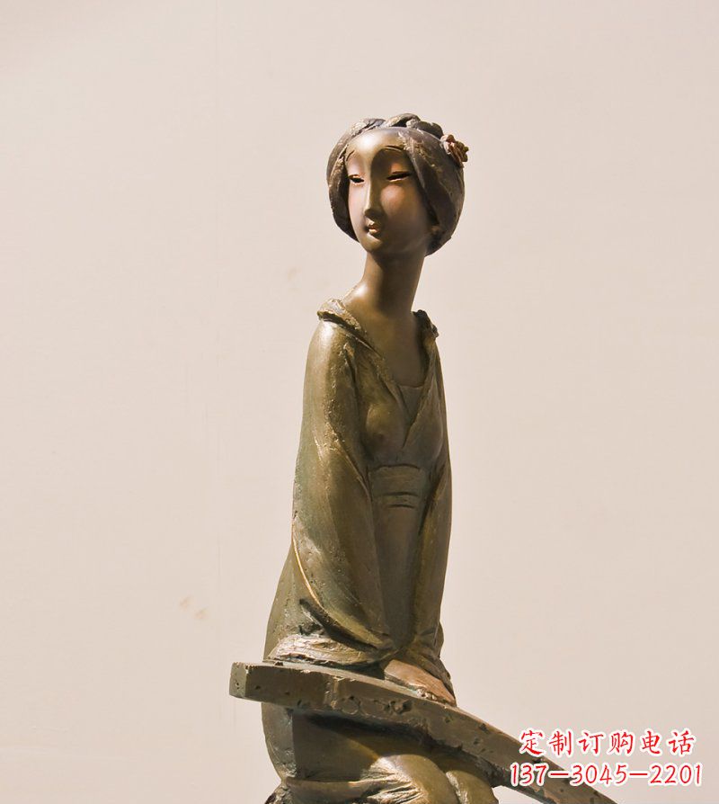 济南古筝女人铜雕古代人物雕塑