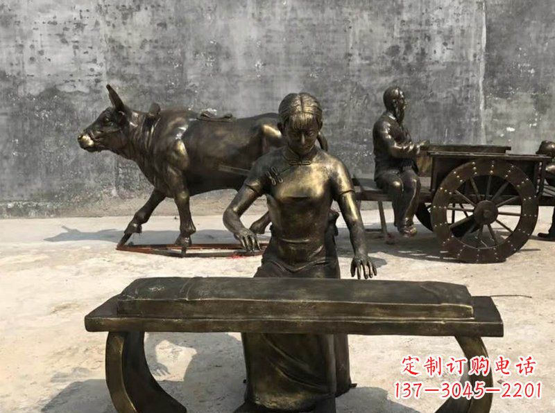 济南铜制古筝人物校园景观雕塑