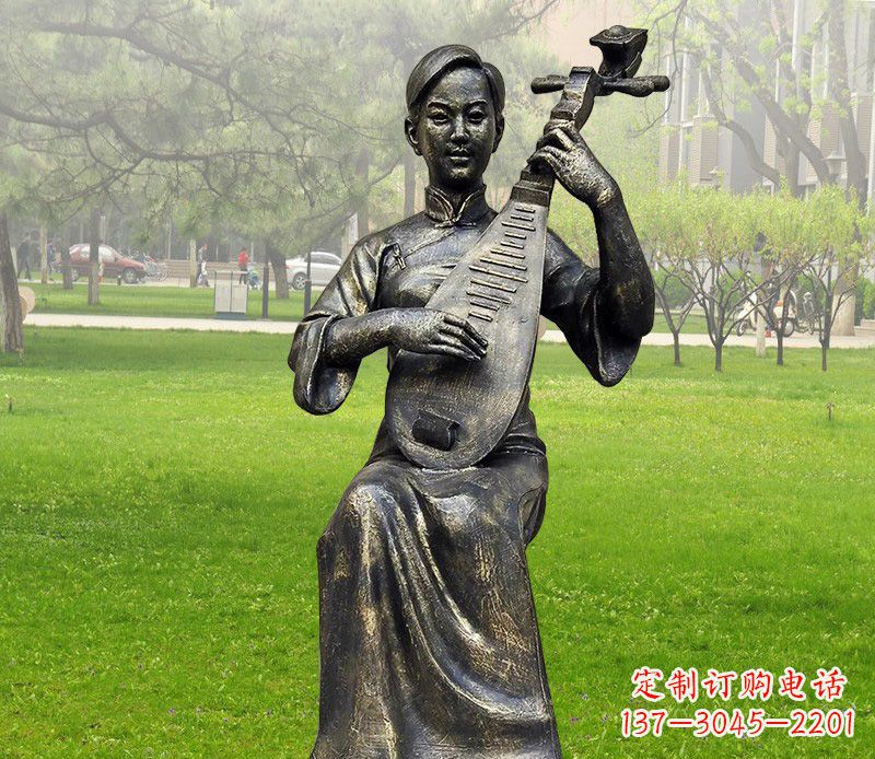 济南高质量青铜人物弹琵琶雕塑
