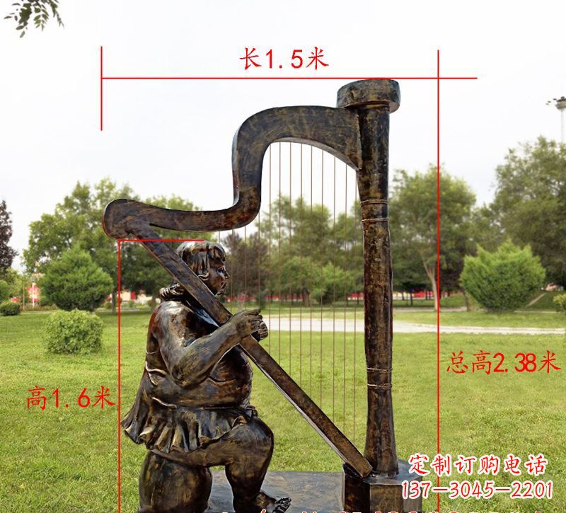 济南手工铜制竖琴雕塑