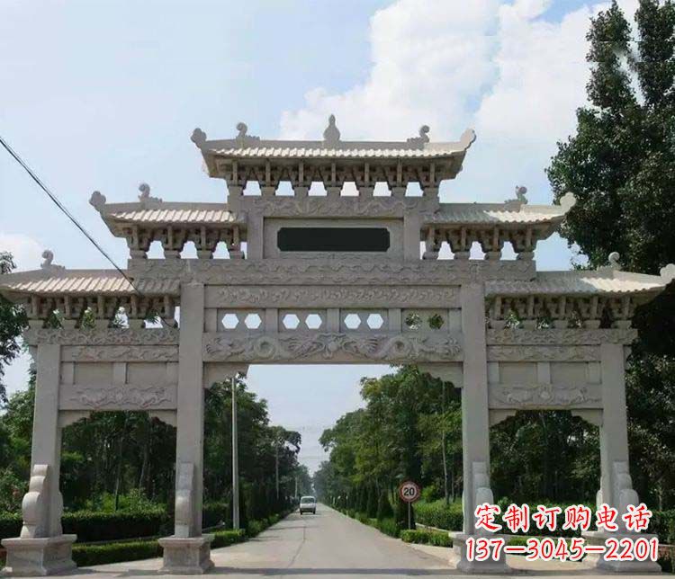 济南道路三门牌坊石雕