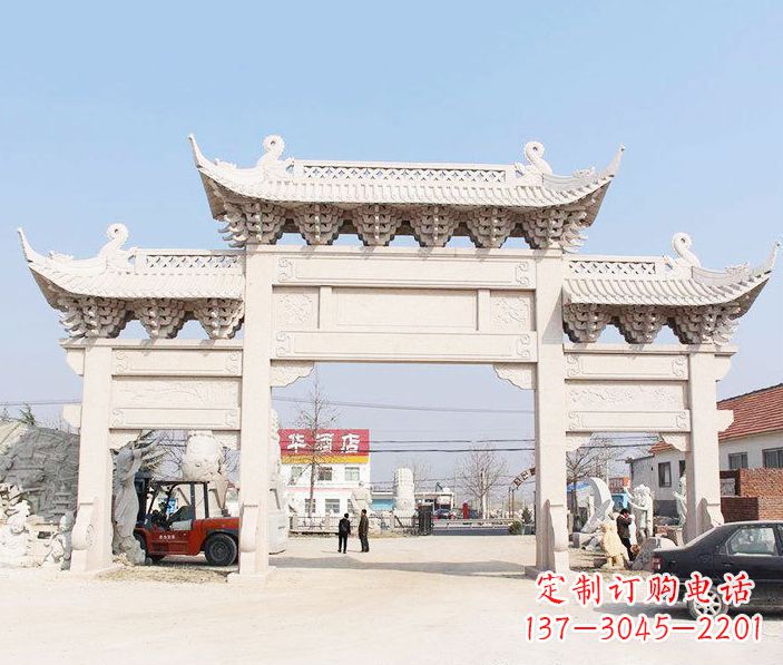 济南道路三门石牌坊石雕 (2)