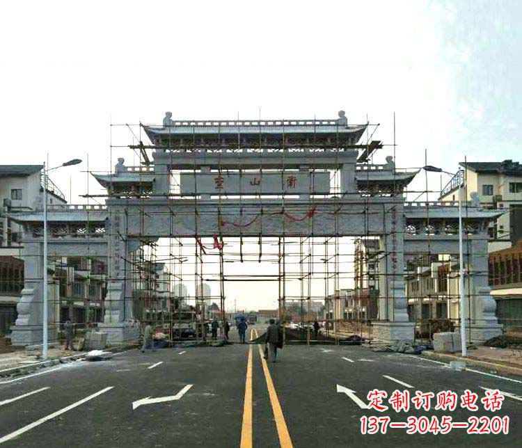 济南道路三门石牌坊石雕