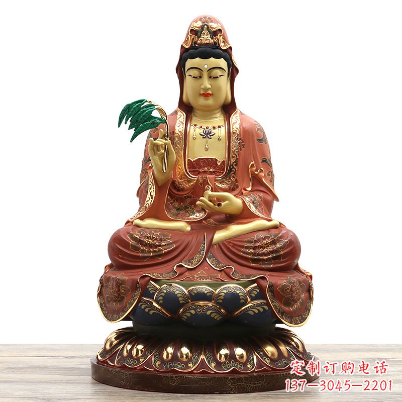 济南滴水观音彩绘铜雕雕塑摆件
