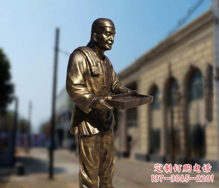 济南古典神秘的店小二人物铜雕