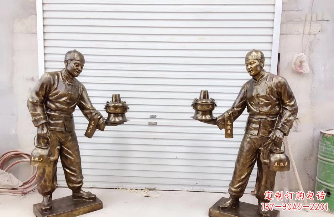 济南端茶店小二铜雕塑