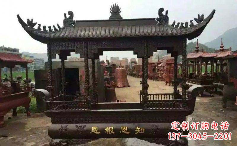 济南精美方形寺庙铜香炉雕塑
