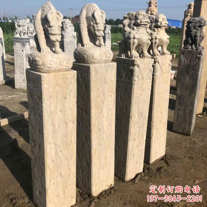 济南仿古麒麟貔貅马柱雕塑