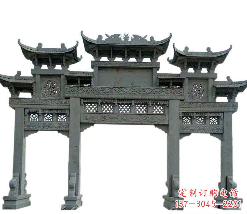 济南仿古三门大理石牌坊石雕
