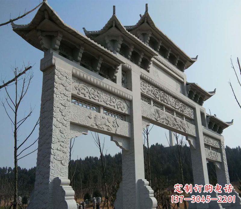 济南仿古三门牌坊景观石雕