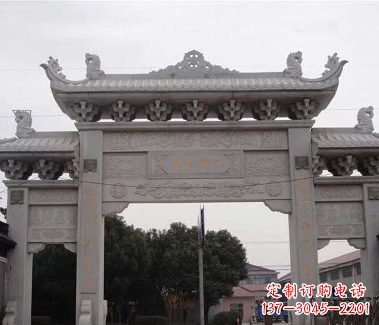 济南仿古三门牌坊石雕 (3)