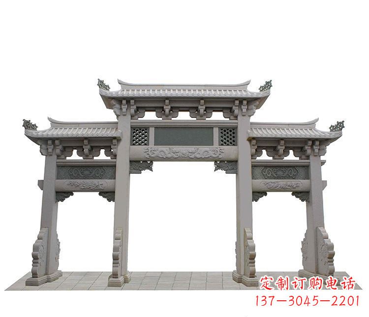 济南精美仿古三门牌坊石雕