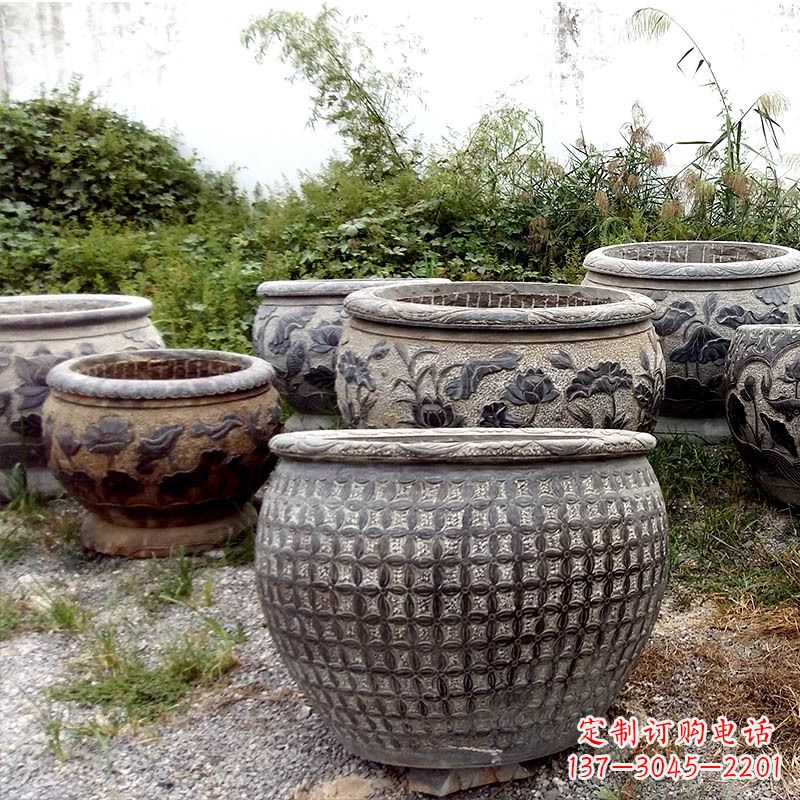 济南仿古石雕花盆水缸