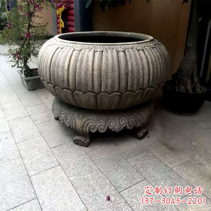 济南精美仿古石雕花盆雕塑