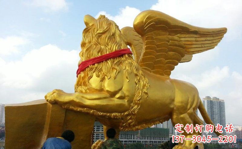 济南仿铜飞狮玻璃钢动物雕塑