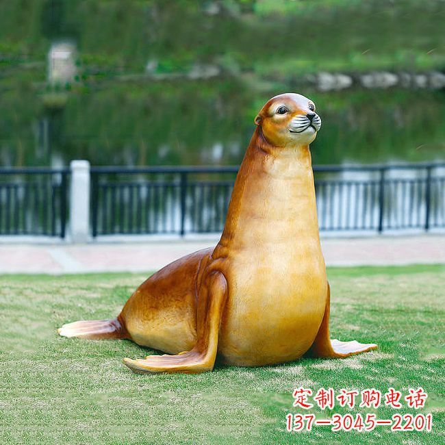 济南仿真海豹玻璃钢海洋动物雕塑-园林水景动物摆件