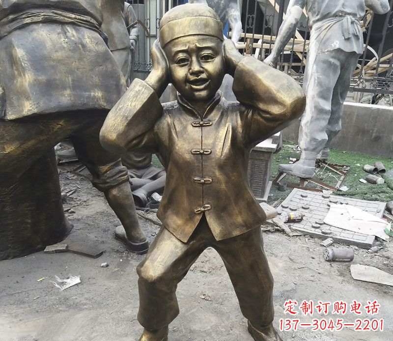 济南放鞭炮的儿童铜雕