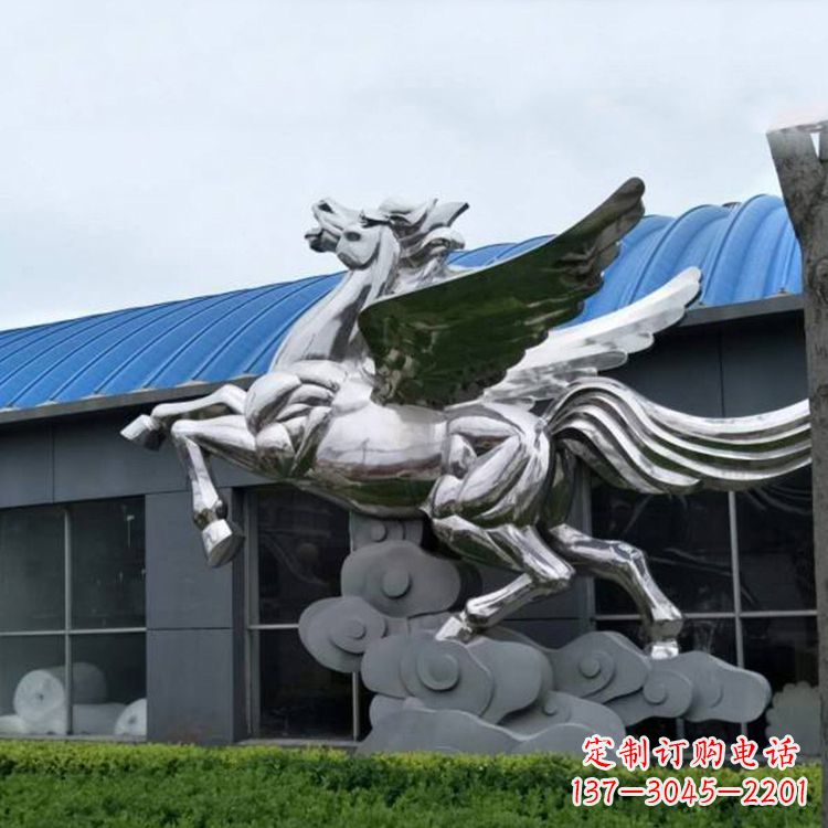 济南飞马镜面不锈钢雕塑-企业景观动物标识
