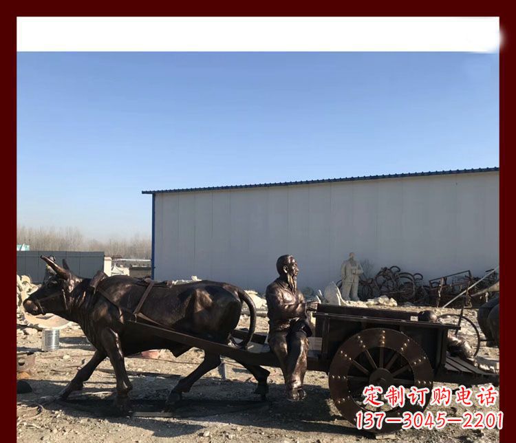 济南传统工艺技术精雕牛雕塑赶牛车的祖孙俩