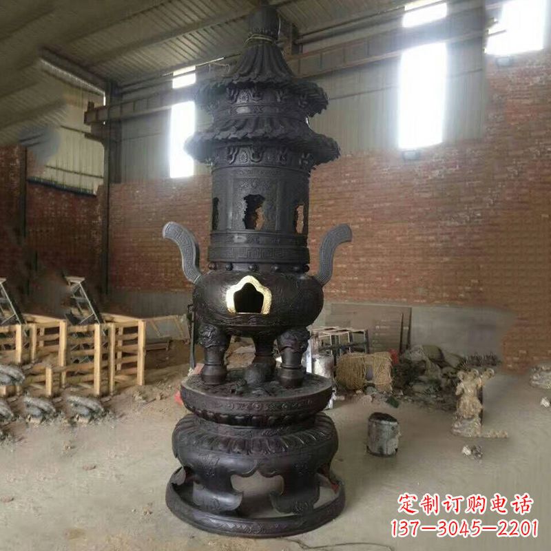 济南花卉盘状高层圆形铜香炉雕塑