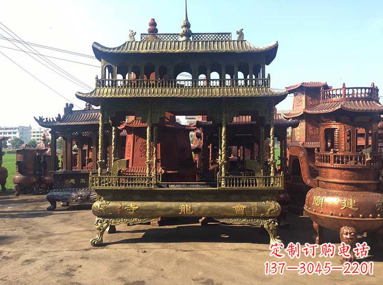 济南高浮雕螭龙纹铜香炉