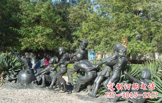 济南铜雕萝卜儿童拔萝卜雕塑