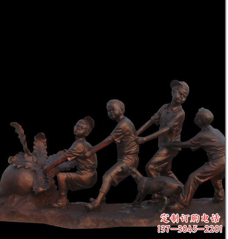 济南精美玻璃钢仿铜拔萝卜人物雕塑