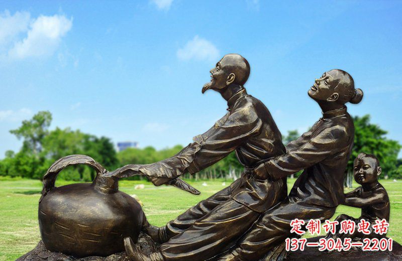 济南公园拔萝卜人物铜雕