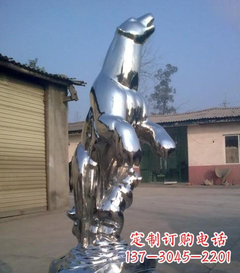 济南公园不锈钢抽象北极熊动物雕塑
