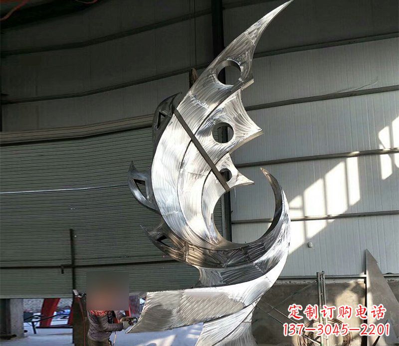 济南公园不锈钢抽象凤凰景观雕塑 (3)