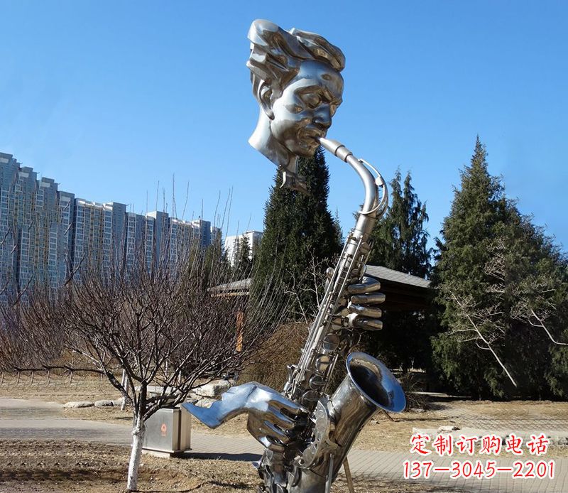济南纪念性不锈钢萨克斯头像雕塑