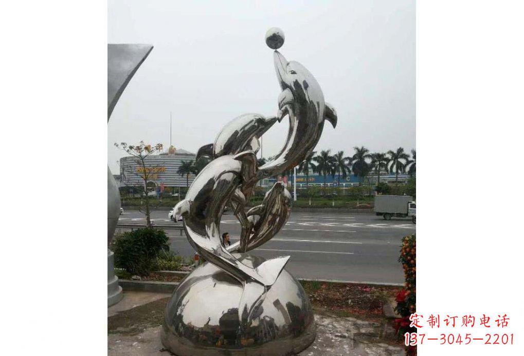 济南海豚系列不锈钢顶球雕塑
