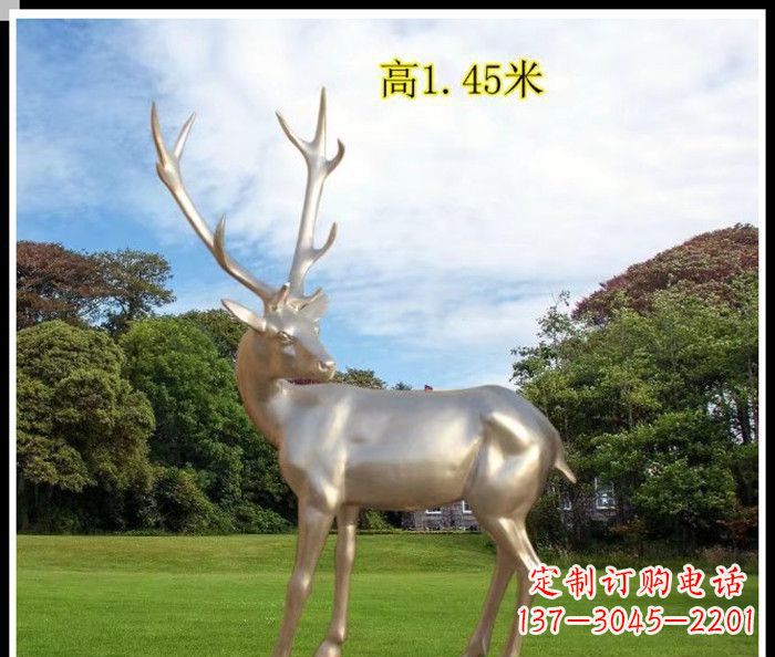 济南高端室外不锈钢巨型动物鹿雕塑