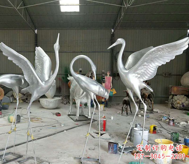 济南艺术雕刻仙鹤不锈钢雕塑