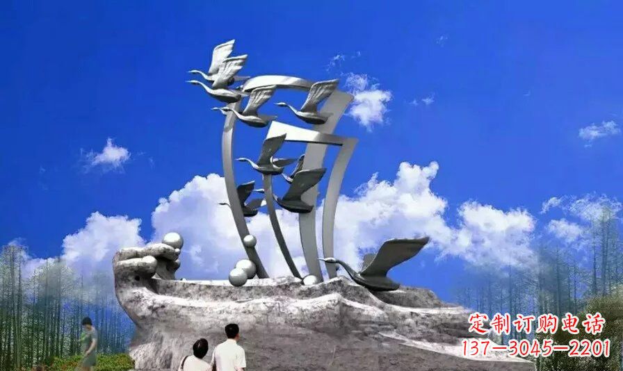 济南艺术家手工制作的不锈钢飞翔天鹅雕塑