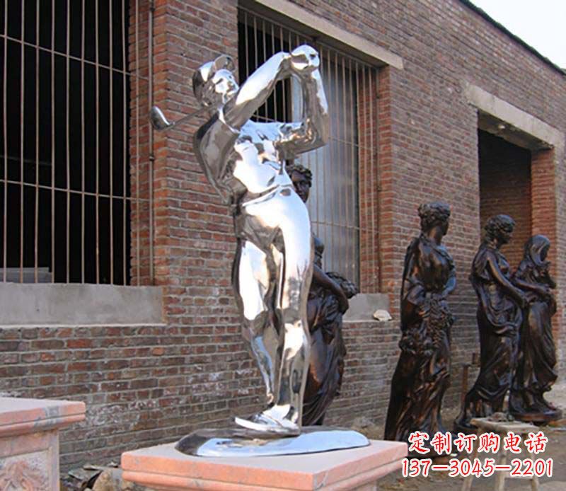 济南优雅运动——中领雕塑不锈钢高尔夫运动雕塑