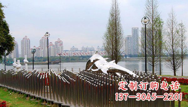 济南动物主题不锈钢海豚雕塑